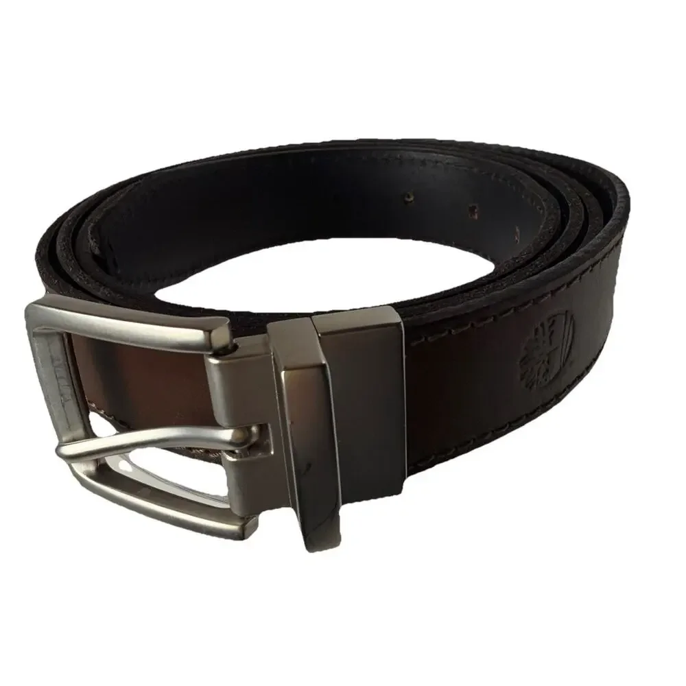 Timberland Reversible Leather Belt Brown/Black Sz 54 1-3/8” Wide Stitched India